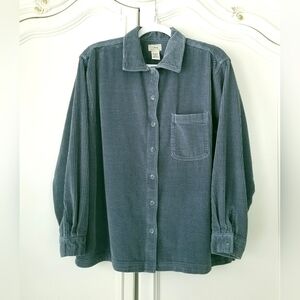 L.L. Bean Blue Comfort Corduroy Long Sleeve Shirt Womens Large Petite